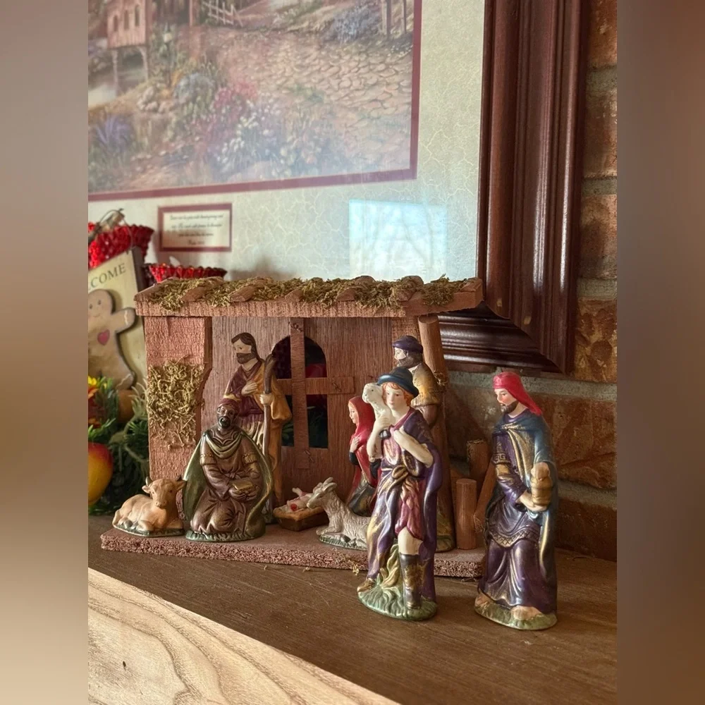 Vintage 1994 Porcelain Hand-Painted Nativity Set – Multi-Color Holiday Décor